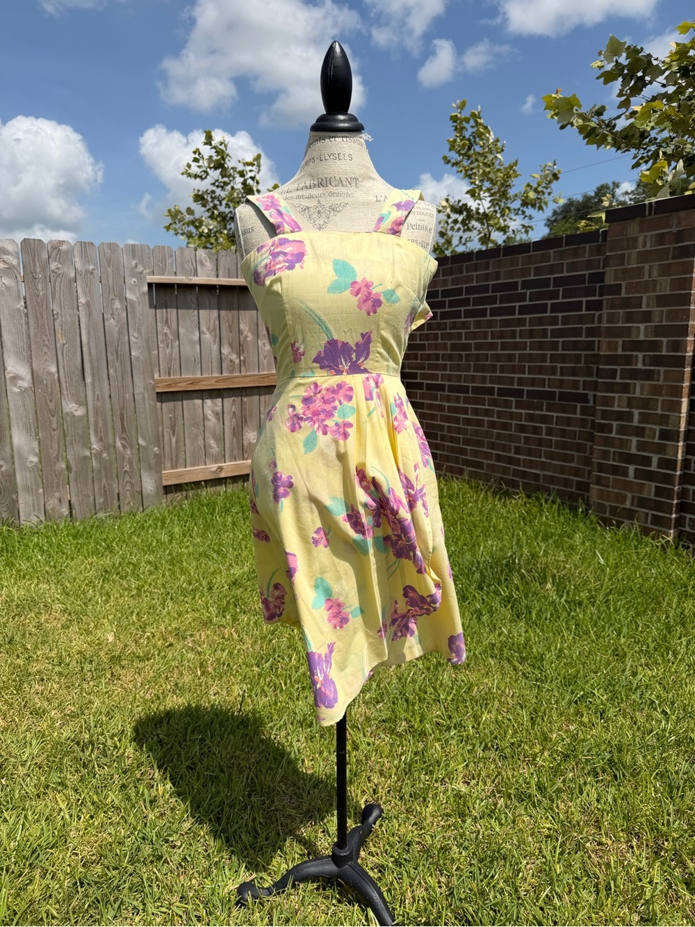 Yellow Floral A-Line Sundress with Purple Blooms